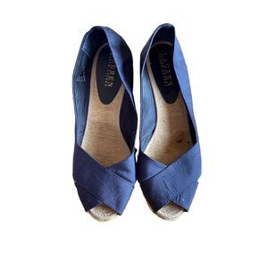 ￼ Ralph Lauren, navy blue jute, espadrille, wedge heel size 7 1/2
